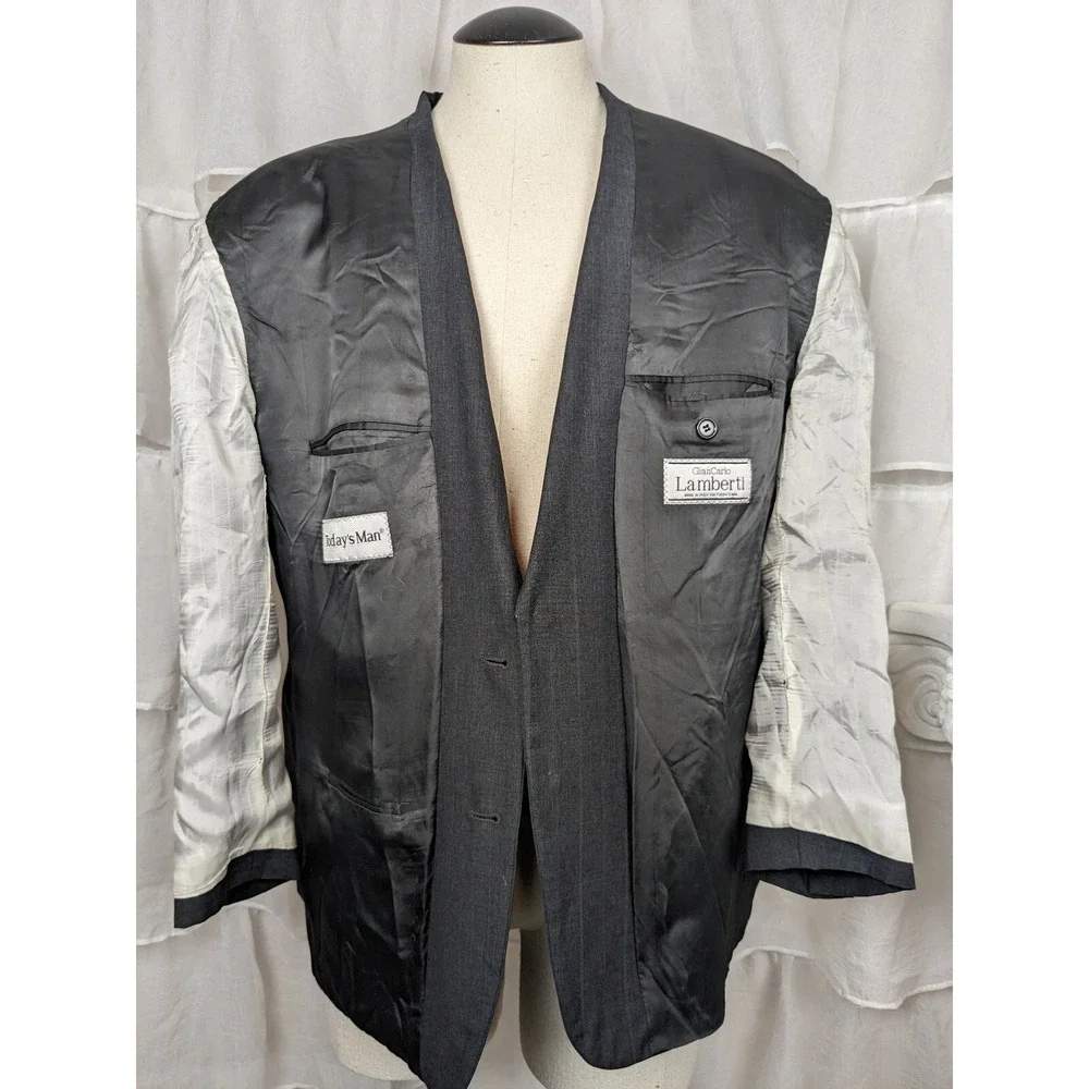 Gian Carlo Lamberti Made in Italy Vtg Gray Virgin Wool Suit Jacket Size 43